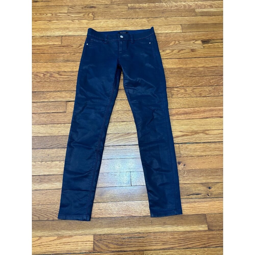 White House Black Market Womens Skinny Leg Jeans Size 4 Blue Dark Waxed Denim